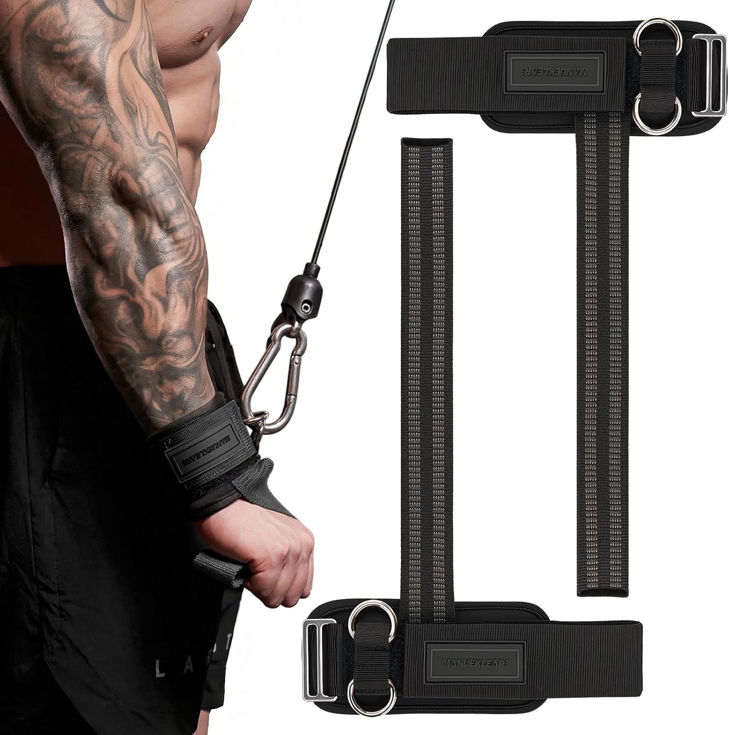 MANUEKLEAR 2 Size Gym Lifting Straps with D Rings for Cable Machine