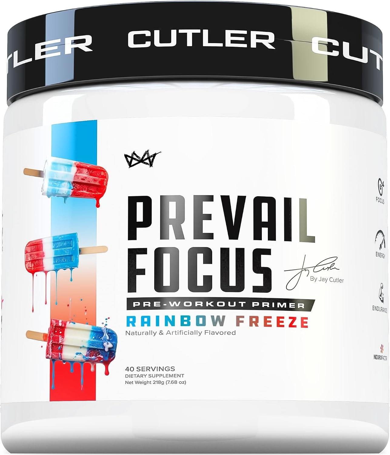 Prevail Pre Workout Powder with Nootropics: Pre Workout for Men and Women, Cutting Edge Energy and Focus Supplement with L Citrulline, Alpha GPC, L Tyrosine, Neurofactor | Rainbow Freeze, 40 SRV