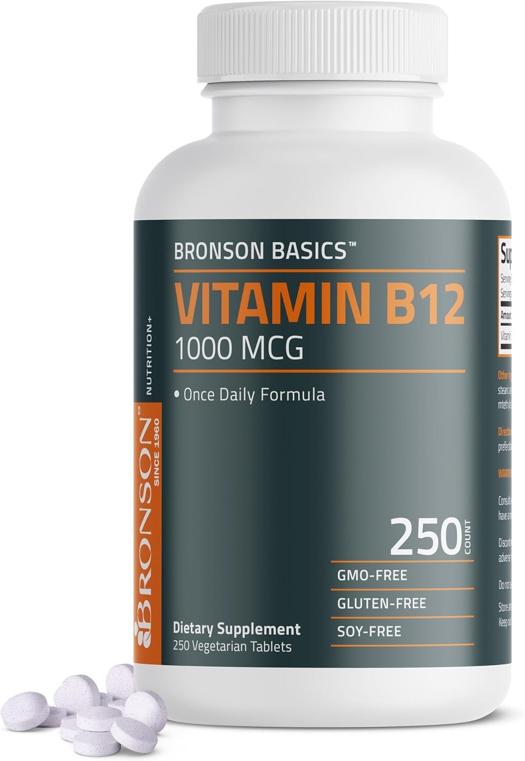Bronson Vitamin B12 1000 mcg Once-Daily Formula, 250 Vegetarian Tablets