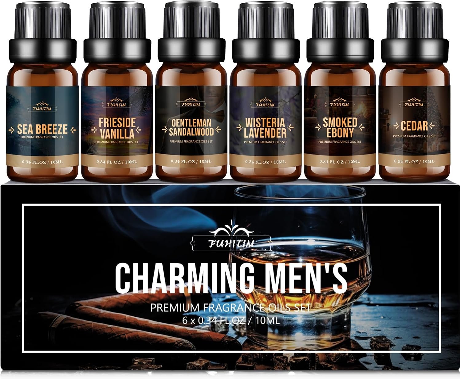 FUHITIM Fragrance Oil Charming Men’s Set Diffuser Oil for Home（6 x 10 ML）