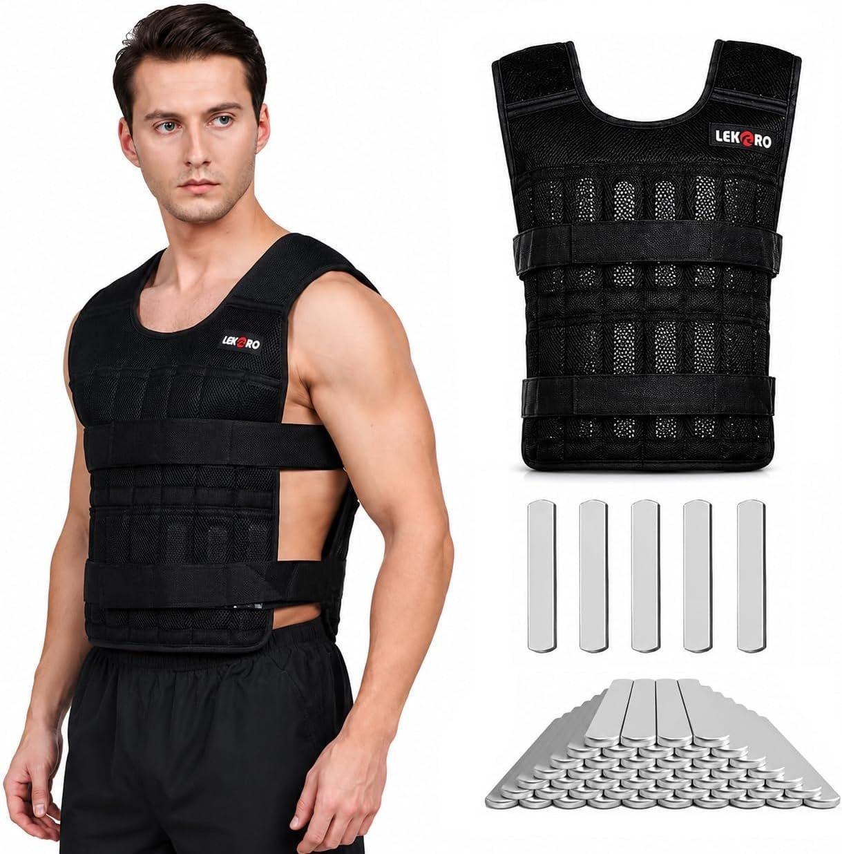 44LB Weighted Vest Set with Steel Plates for Strength, No-Bounce Fit