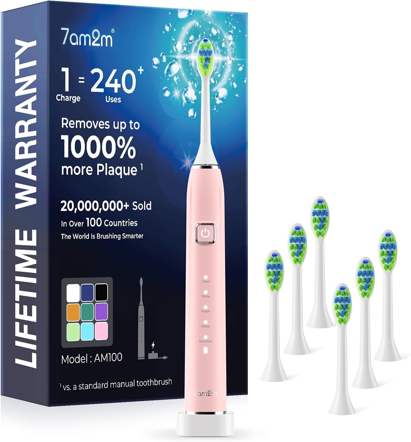 7AM2M Sonic Electric Toothbrush for Adults & Kids, One Charge for 120 Days