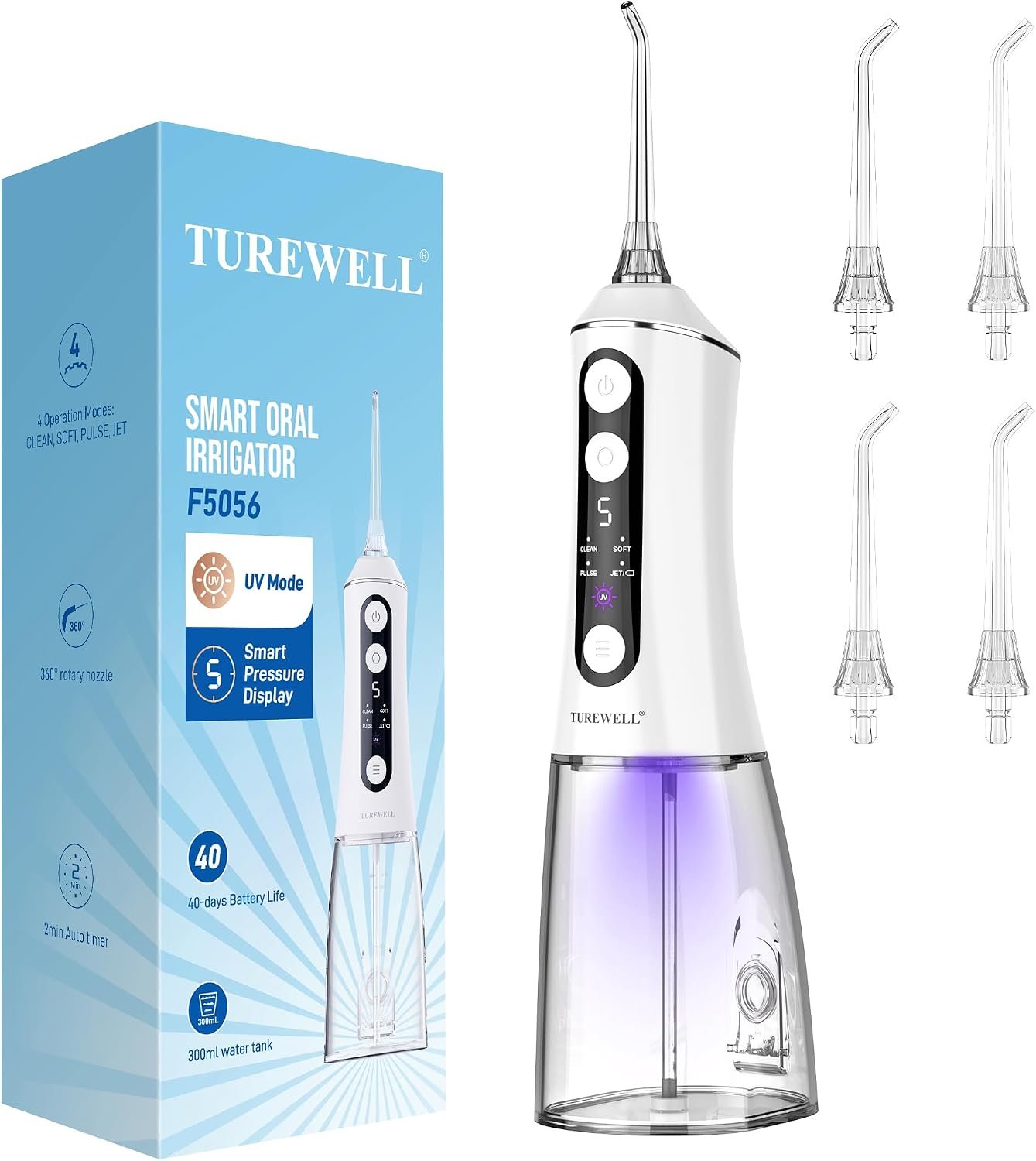 TUREWELL Water Flosser with UV Mode, Portable Oral Irrigator for Teeth