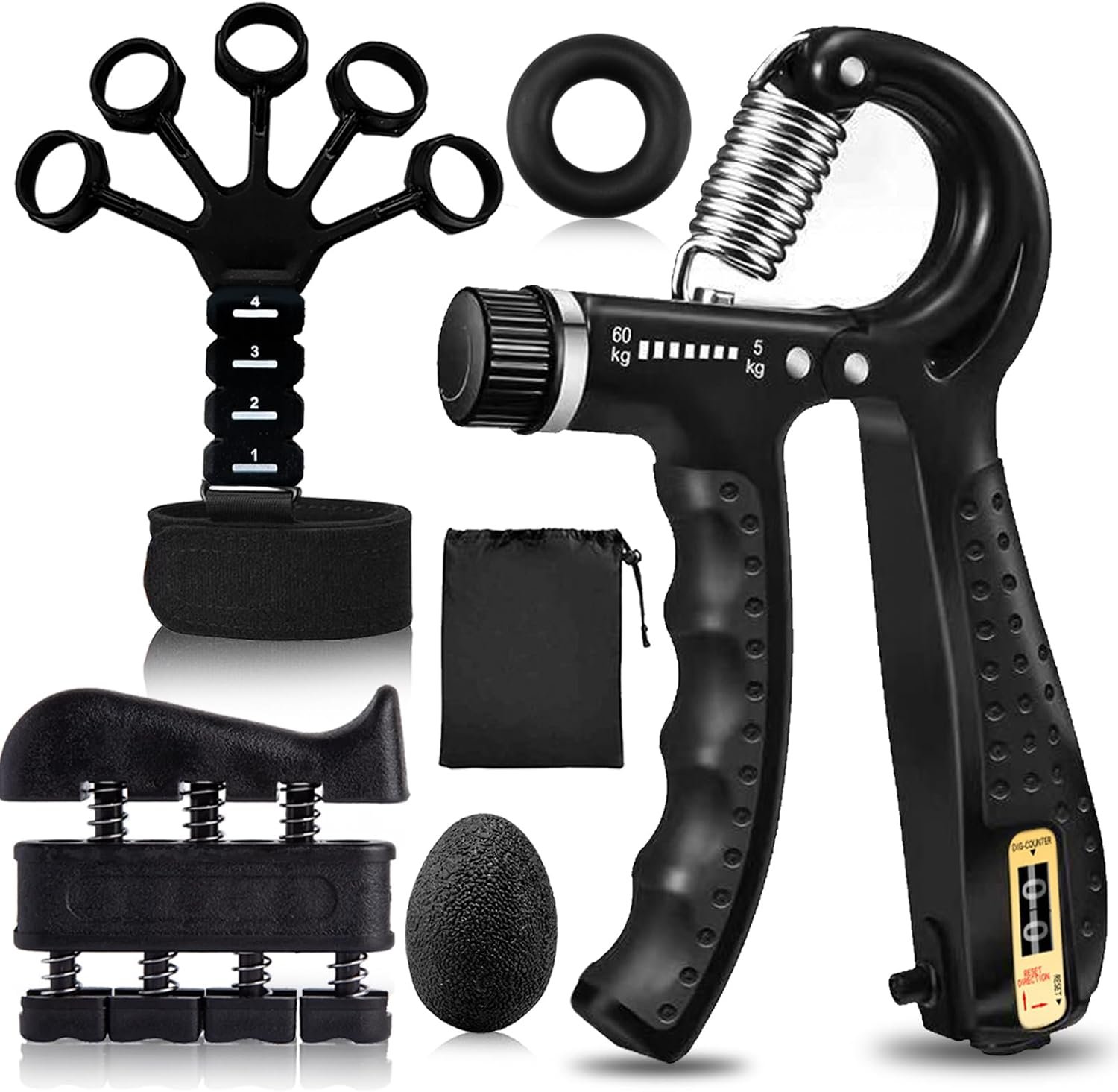 Hand Grip Strengthener Kit 5 Pack Adjustable Finger Forearm Hand Exerciser