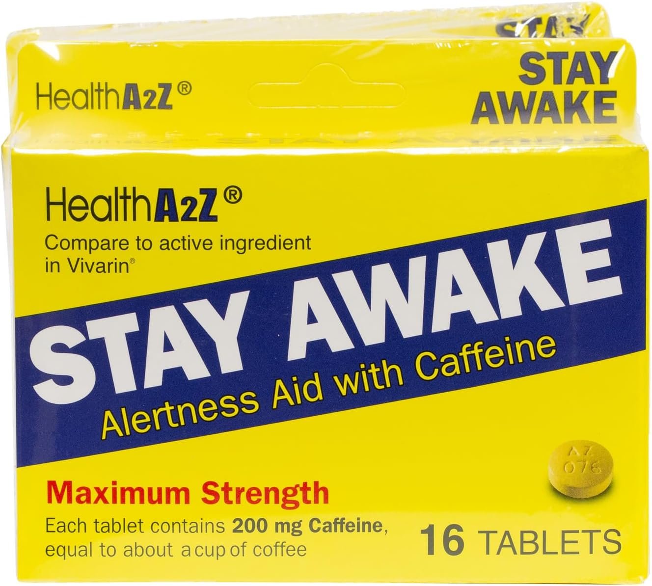 HealthA2Z® Stay Awake, Caffeine 200mg, Maximum Strength Alertness Aid, 48 Tablets (Pack of 3, 16 Tablets Each)