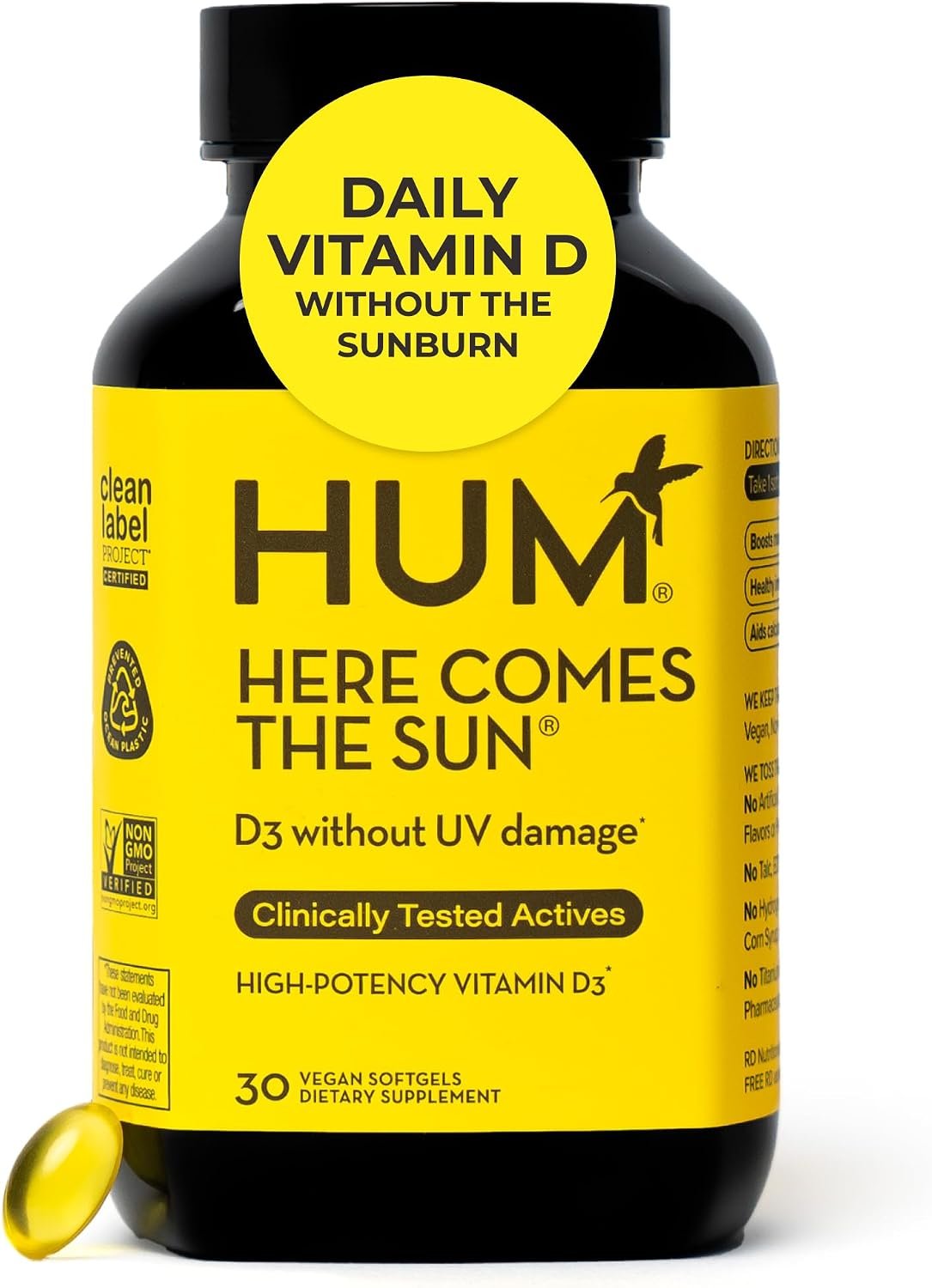 HUM Here Comes The Sun Vitamin D3 Immune Support & Bone Health, 30 Count