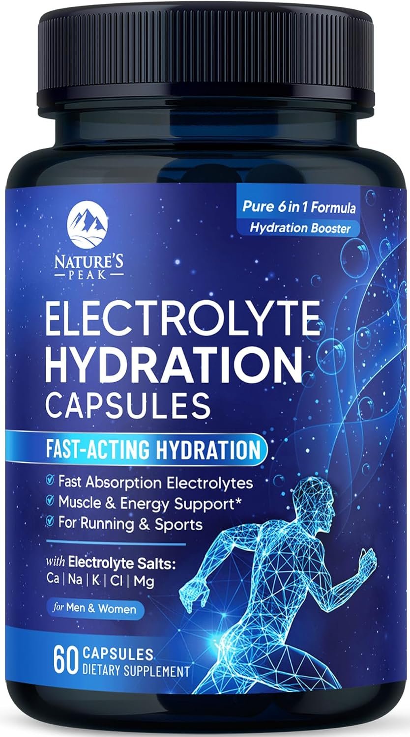 Electrolytes Supplement – 6-in-1 Advanced Hydration Complex with Sodium Chloride, Magnesium, Potassium, Calcium, Vitamin D3 – Best Sugar Free Hydrating Mineral Salt Pills – Vegan & Keto – 60 Capsules