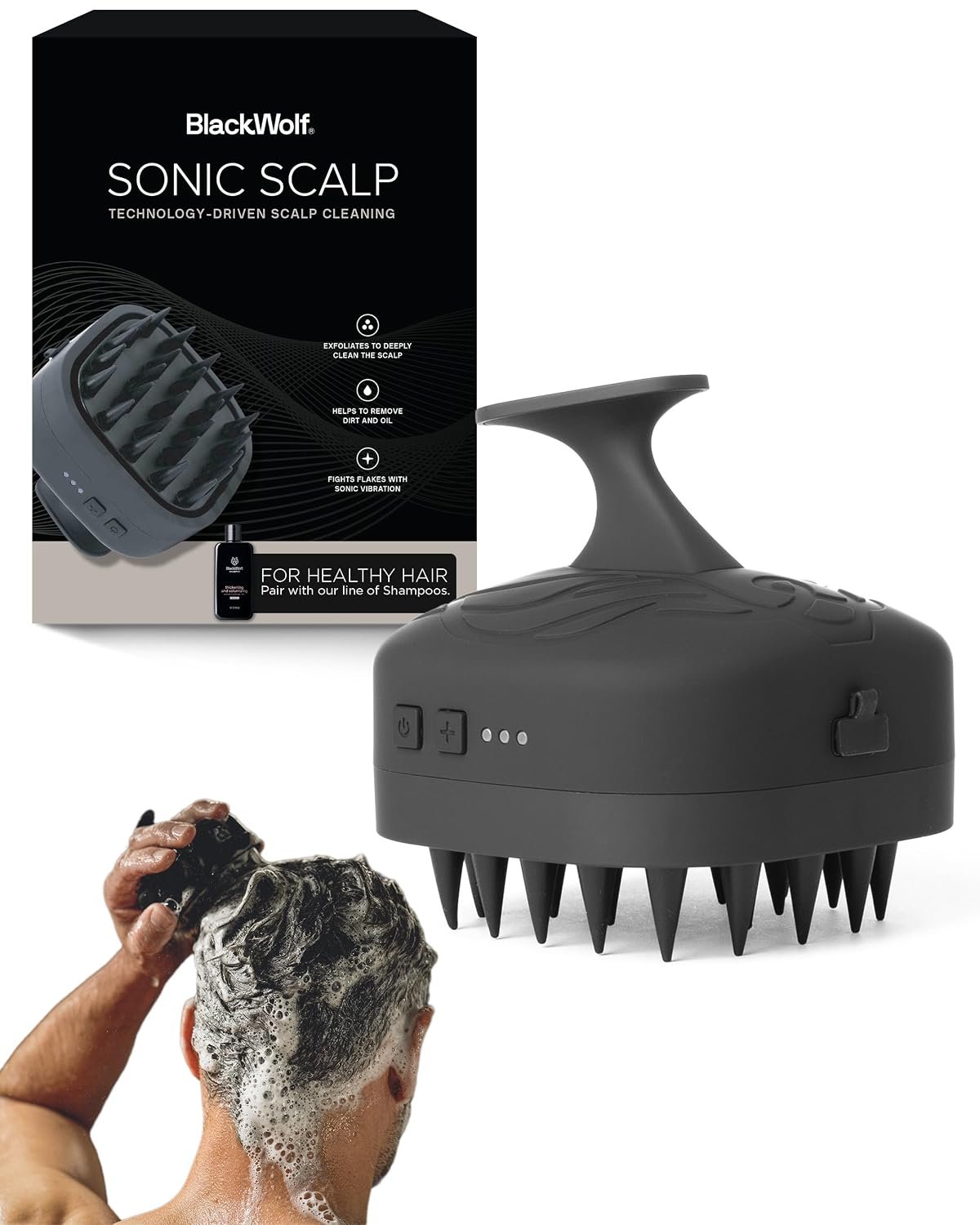 Black Wolf Sonic Scalp Scrubber – Rechargeable Hair & Scalp Scrub Brush