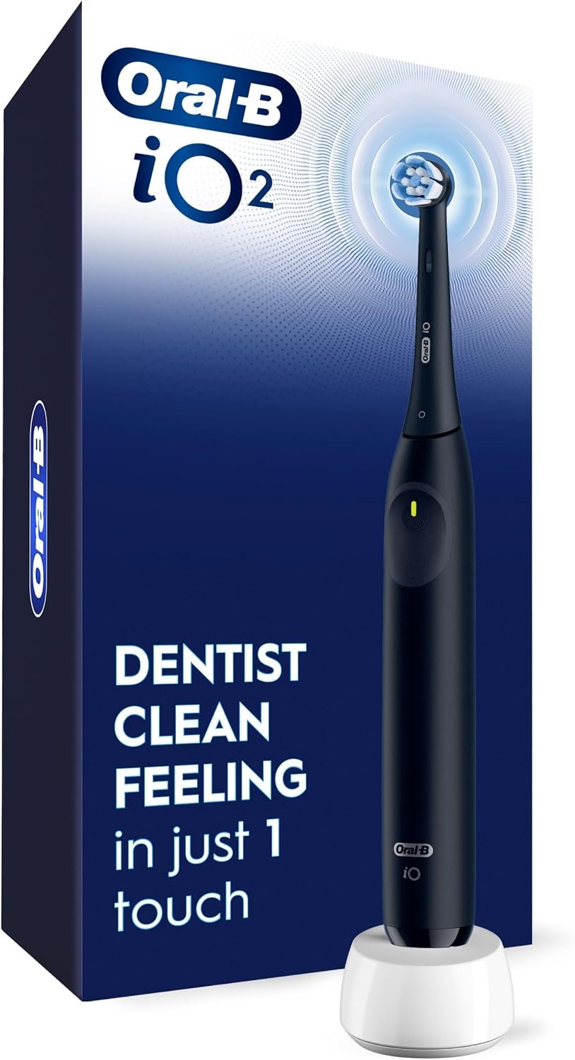 Oral-B Rechargeable Electric Toothbrush, iO2, 3 Cleaning Modes, Automatic Pressure Sensor to Protect Gums, Night Black
