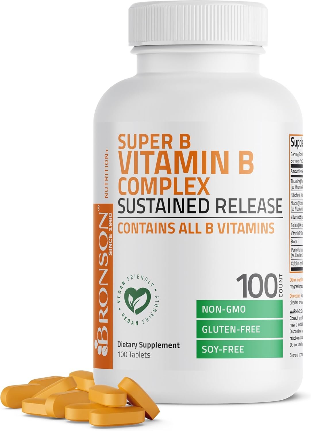 Bronson Super B Vitamin B Complex Sustained Release for Energy, 100 Tablets