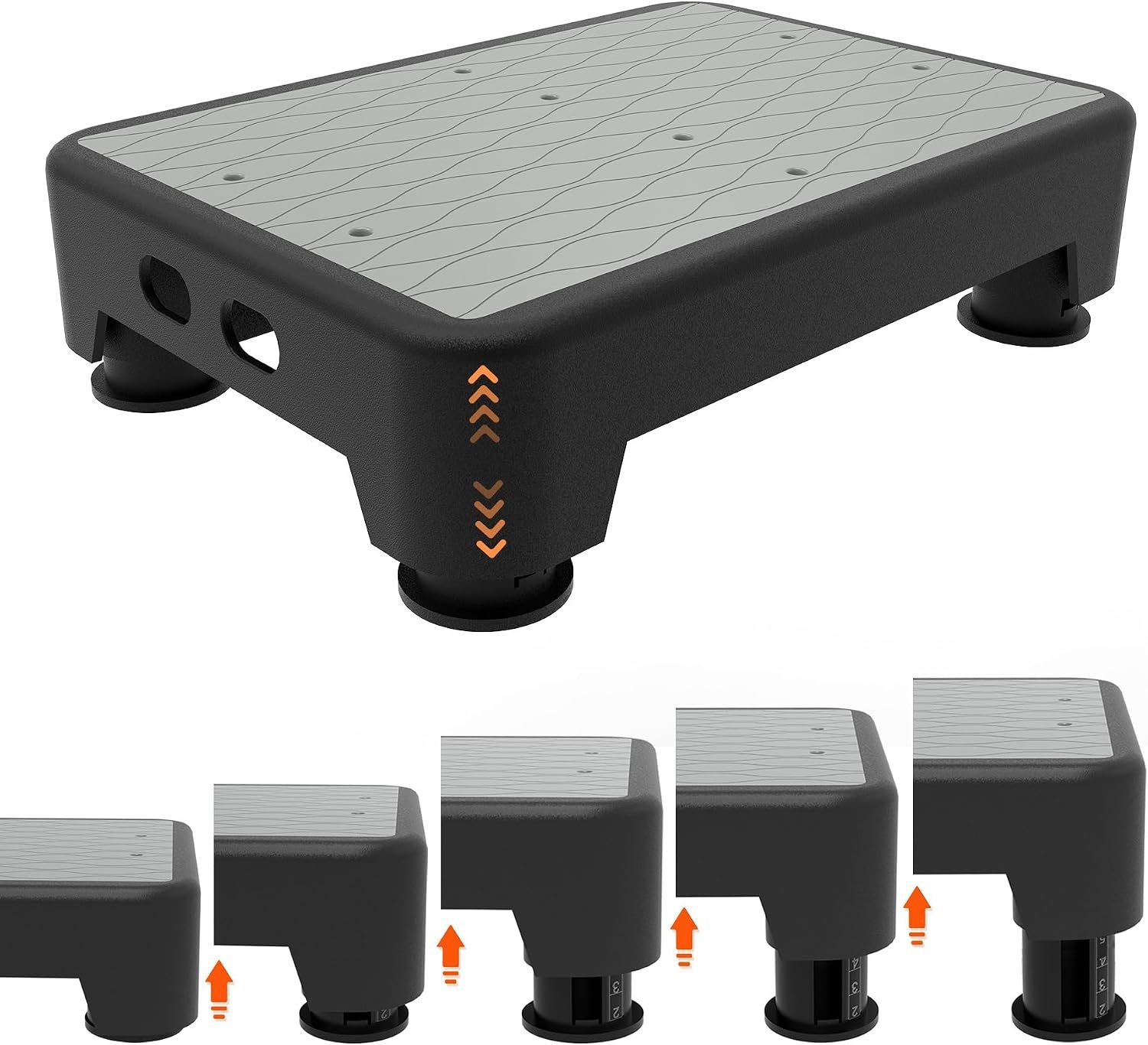 5-Level Adjustable Step Stool, 700 LBS Capacity Safety Bed Step for Seniors, Exercise Setp Platform, Portable Stair Assist for Elderly, Wide Step up for Kitchen, Car, Bedside & Shower, Grey