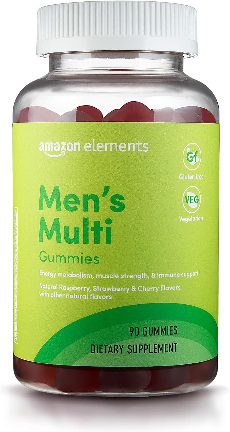 Amazon Elements – Men’s Organic Multivitamin, 90 Gummies (3 Gummies per Serving), Vegetarian, Gluten free, Certified Organic (Previously Revly)