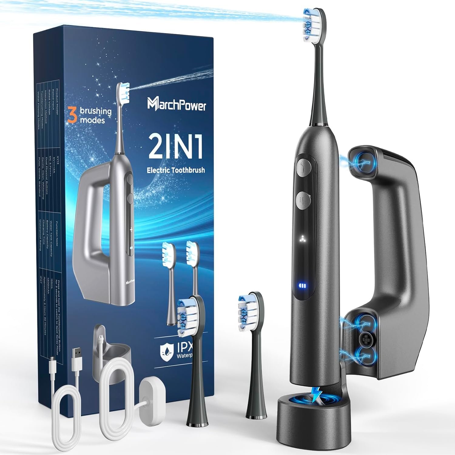 Marchpower Innovation 3-in-1 Electric Toothbrush with Water Flosser Combo