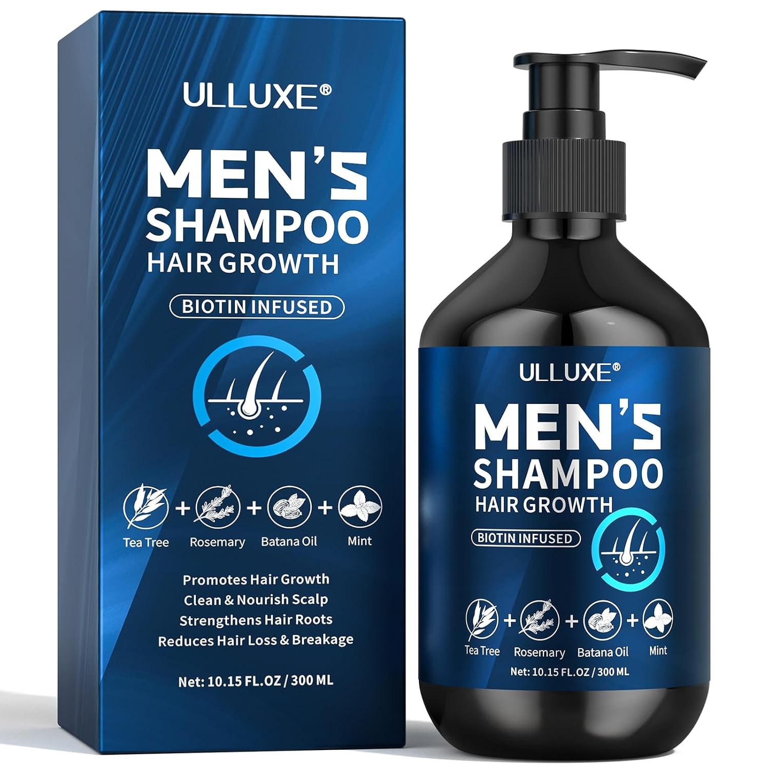 Biotin Hair Growth Shampoo for Men: Natural Mens Thickening Shampoo for Hair Loss and Thinning Hair, Infused Rosemary Oil Tea Tree Oil and Mint, Sulfate Free and Color Safe, 10.15 fl.oz