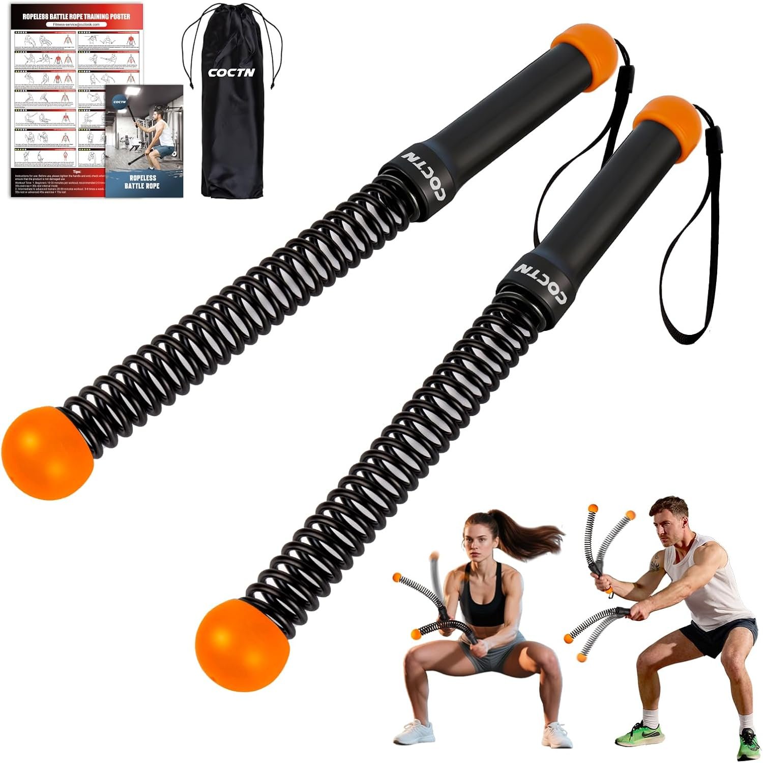 Cordless Battle Rope for Home Gym, Heavy Duty Portable with Poster