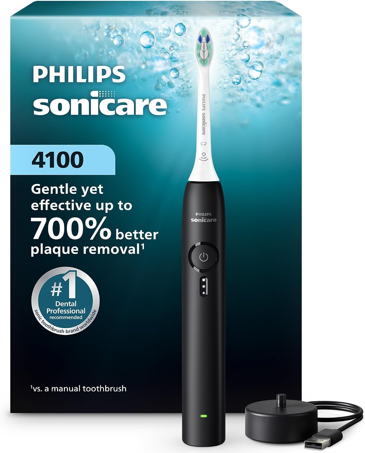 Philips Sonicare 4100 Rechargeable Electric Toothbrush, 1 Brush Head, Black