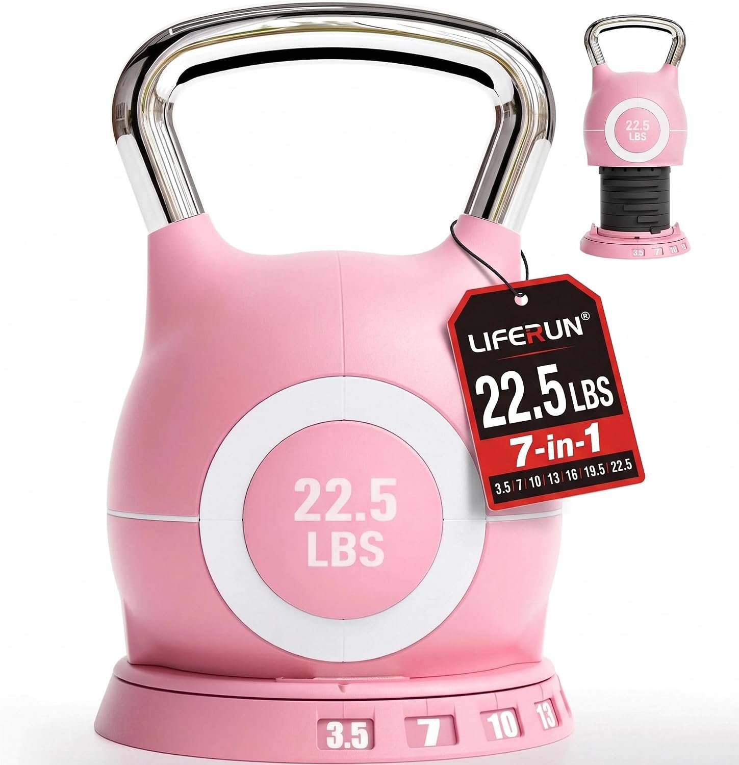 LIFERUN Adjustable Kettlebell, 22.5/44 LB Kettlebell with 7 Weight Levels