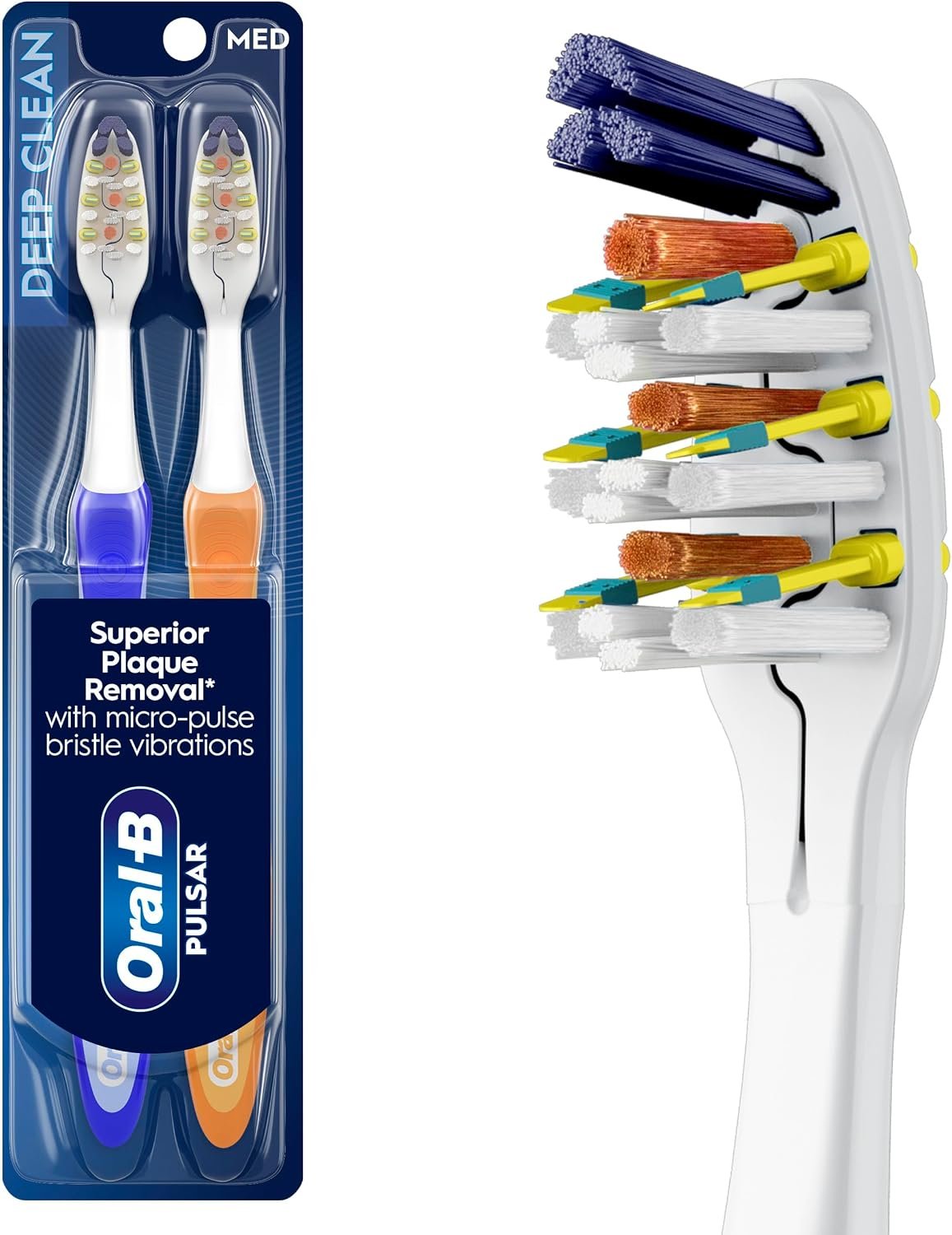 Oral-B Pulsar Pro-Health Expert Clean, Battery electric toothbrush, 2 count MEDIUM toothbrush pack, removes plaque, travel essentials tooth brush