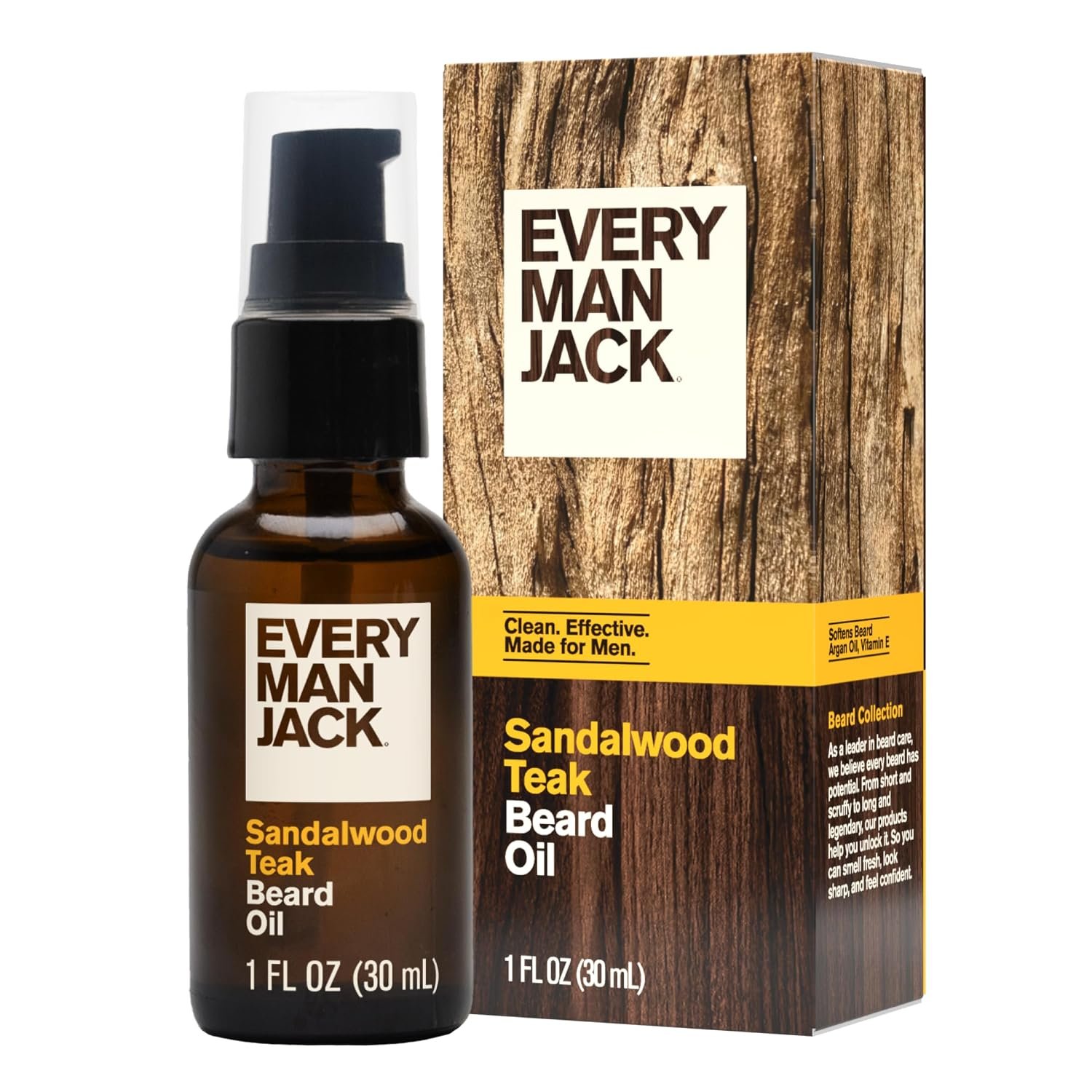 Every Man Jack Hydrating Beard Oil for Men, Sandalwood Teak, 1oz