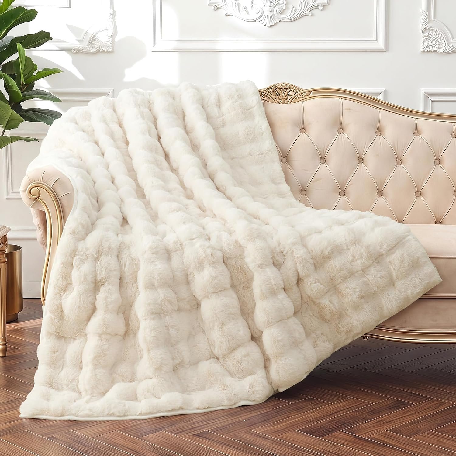 Wemore Fluffy Weighted Blanket for Adults 80″ X 87″ 15 lbs King Size Cream