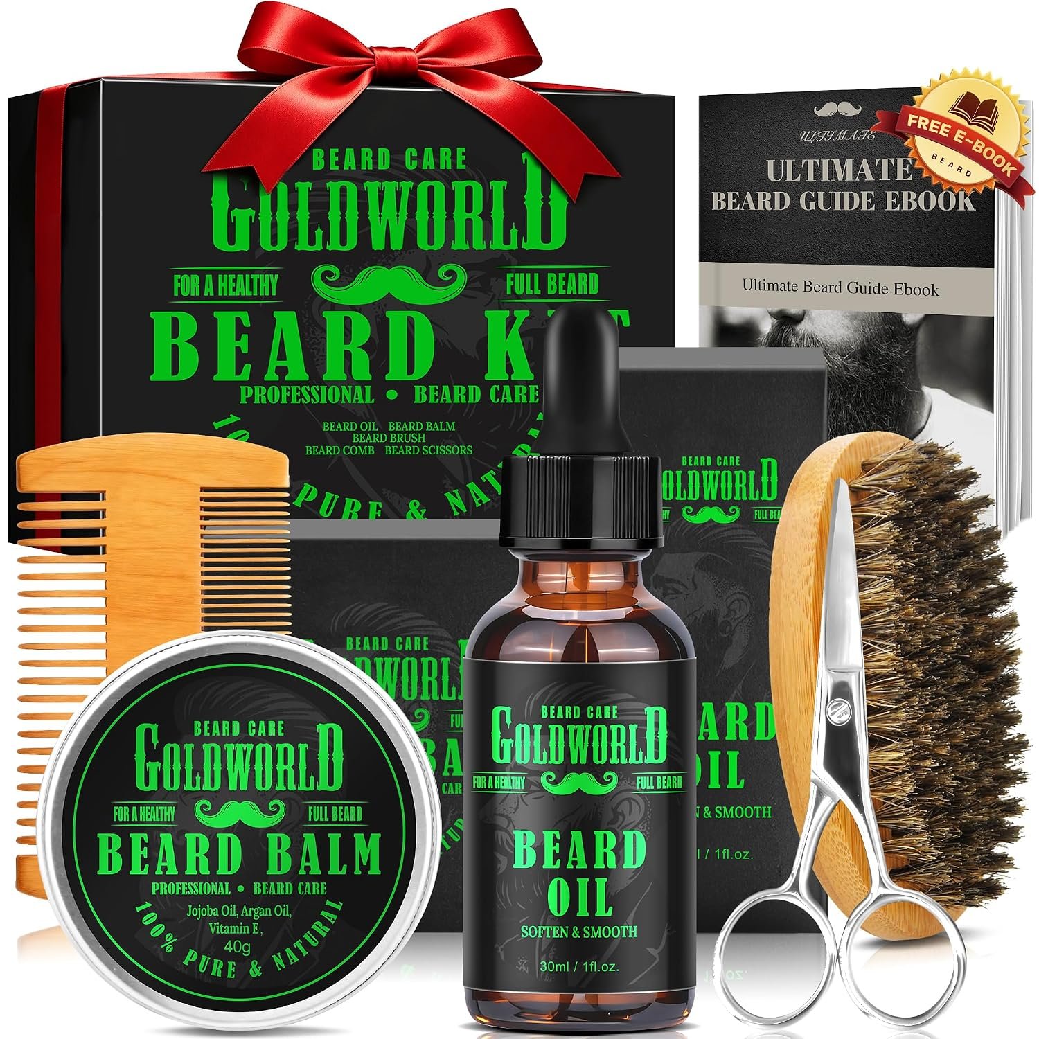 Beard Kit for Men,Softens & Smooths Beard,Oil,Balm,Comb,Scissors