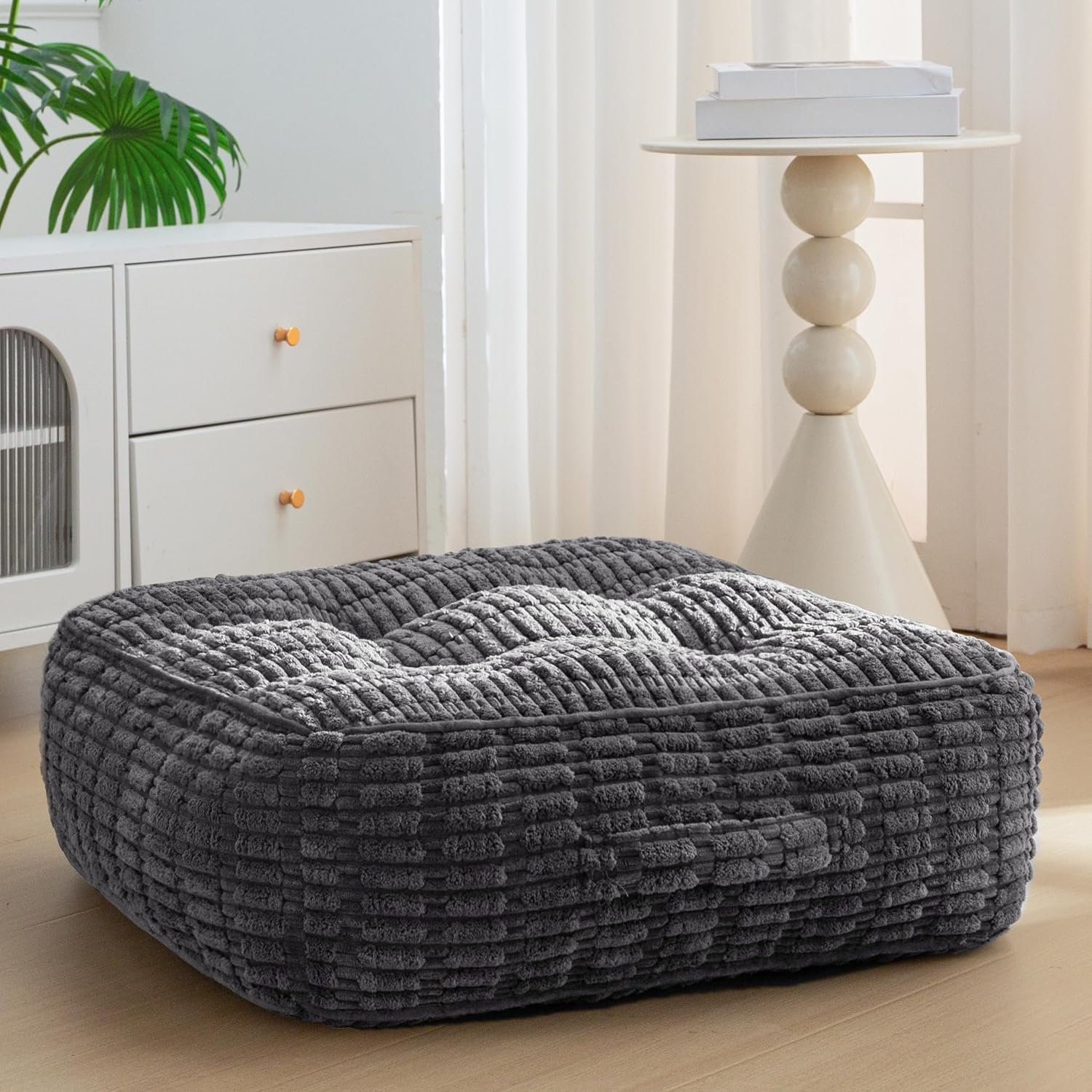 HIGOGOGO 8″ Floor Pillow Cushion for Adults, Meditation Cushion Pillow, Blended Corduroy Cover, Large Square Floor Sitting for Tatami Living Room or Yoga, 22×22 Inch, Dark Grey