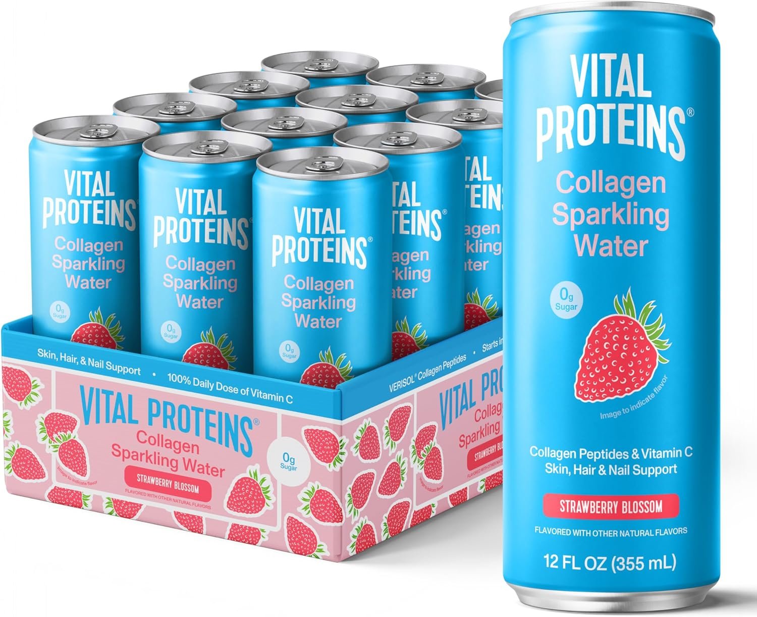 Vital Proteins Collagen Sparkling Water Strawberry Blossom 12 FL OZ 12 Pack