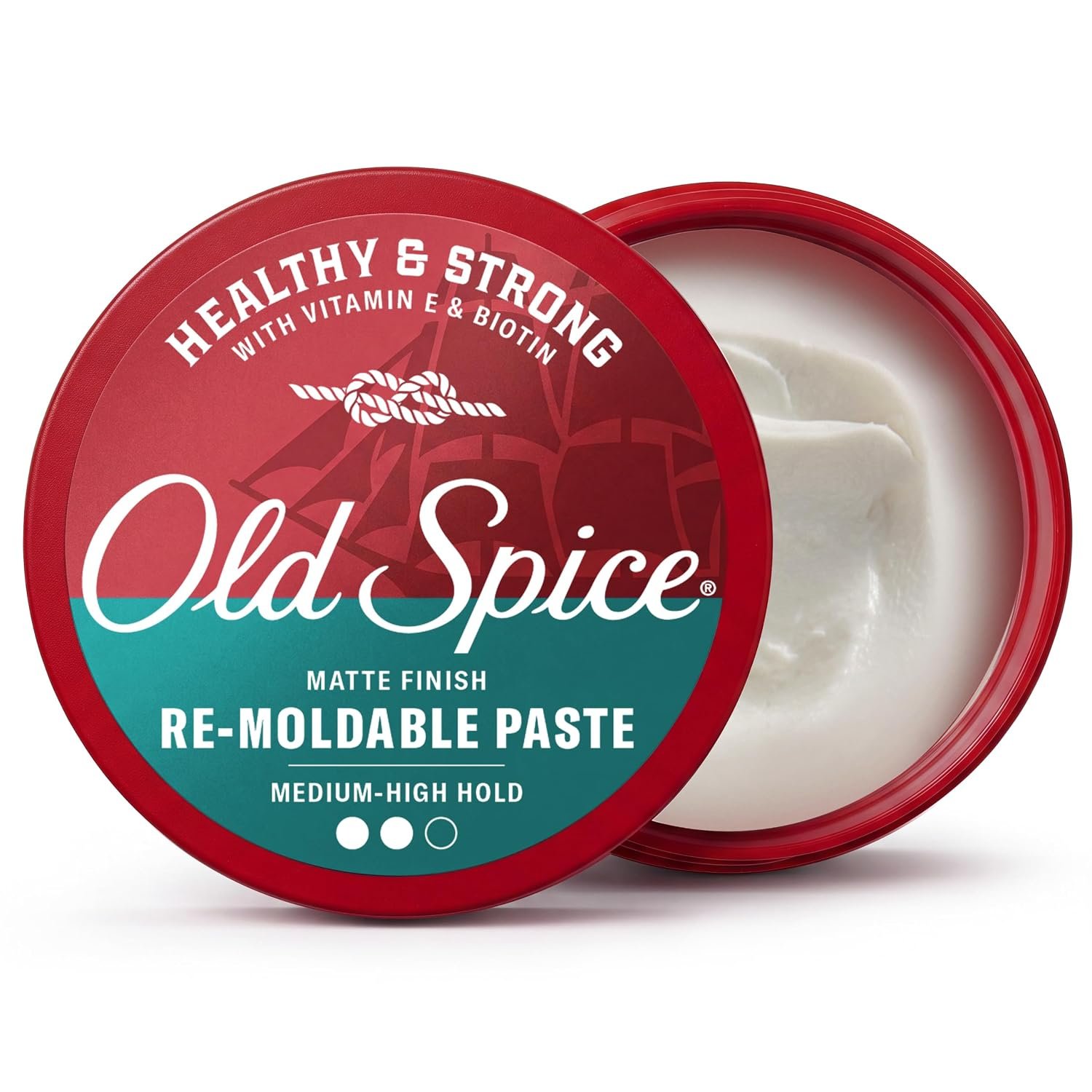 Old Spice Mens Hair Paste, Re-Moldable Paste for Men, Healthy & Strong with Vitamin E & Biotin, Hair Styling, Medium-High Hold, Matte Finish, 2.22 oz