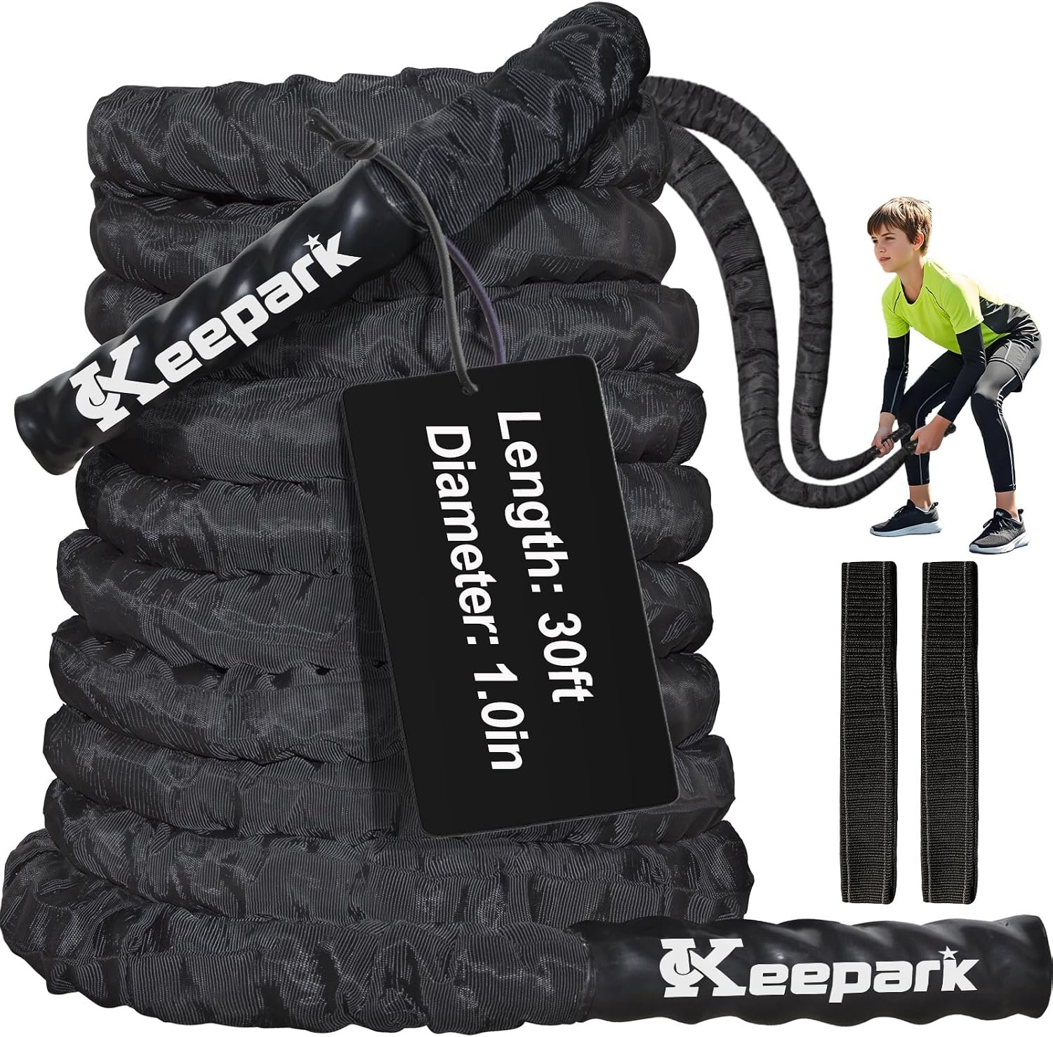 Battle Ropes for Home Gym 1 Inch Diameter 30FT Length Workout Rope Exercise Rope Training Ropes with Protective Sleeve for Kids Men Women Exercise Fitness & Strength Training