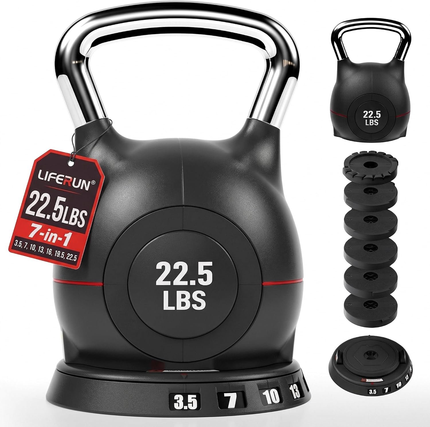 LIFERUN Adjustable Kettlebell, 22.5/44 LB Kettlebell with 7 Weight Levels