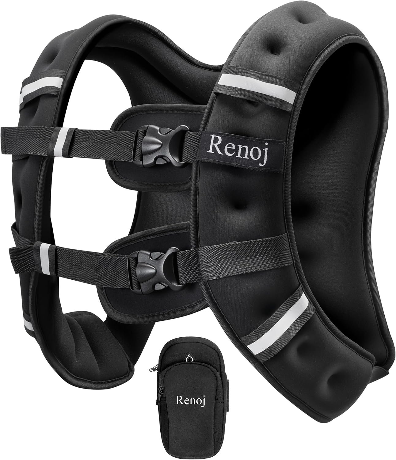 Renoj Weighted Vest for Women Men: Available in 6lb/8lb/10lb/11lb/12lb/14lb/16lb/20lb Fixed Weights for Walking, Running, Training, Exercise, Weight Loss – With Reflective Strips and Storage Pocket