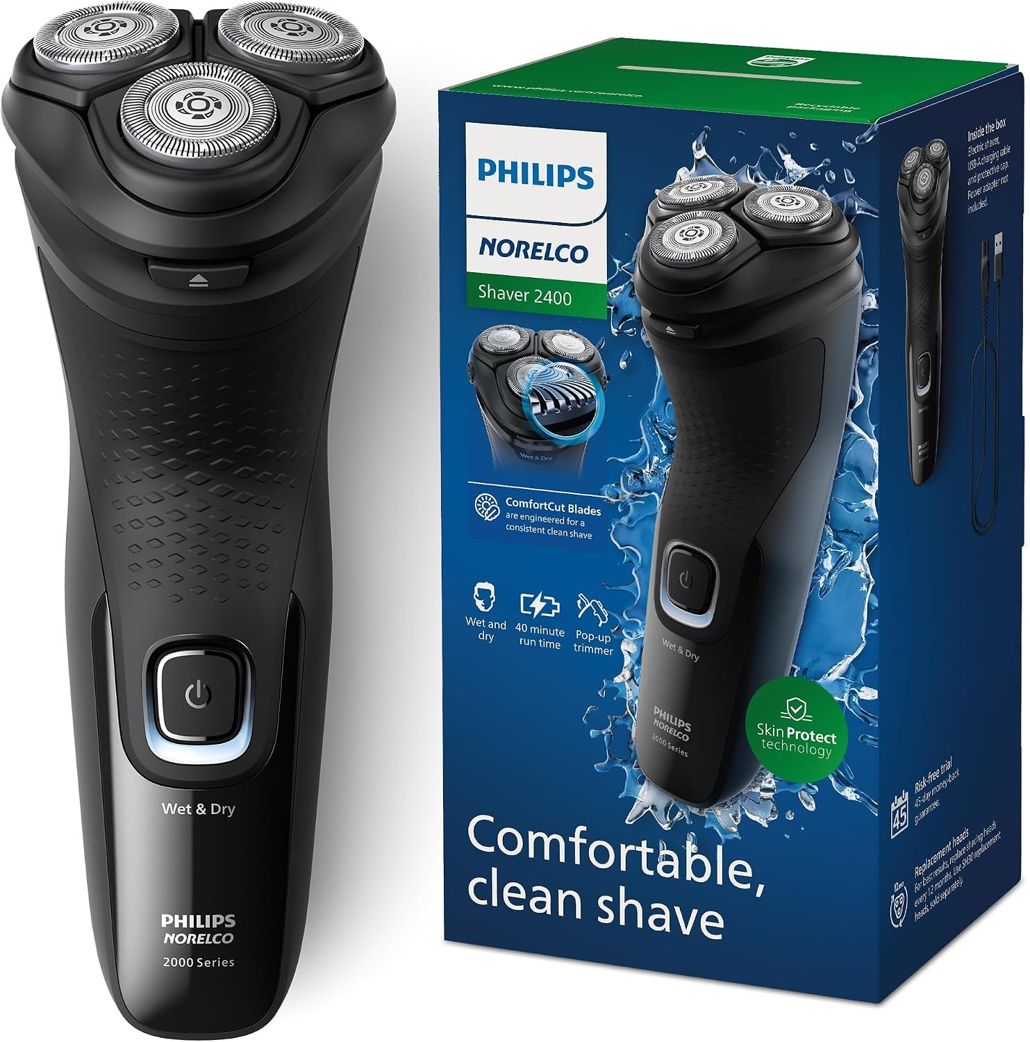 Philips Norelco 2400 Series Electric Shaver, Deep Black