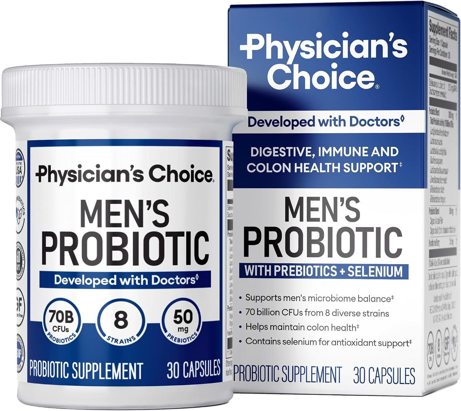 Physician’s Choice Probiotics for Men – 70 Billion CFU – 8 Strains – w/Selenium & Organic Prebiotics – Supports Digestive Health, Microbiome, Colon, & Immune Health – Advanced Men’s Probiotic – 30ct