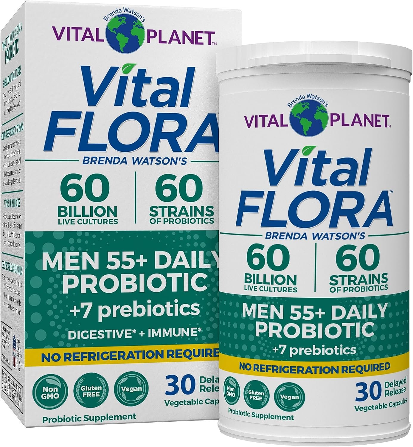 Vital Planet – Vital Flora Men Over 55 Daily Probiotic, 60 Billion CFU, Diverse Strains, Organic Prebiotics, Immune Support, Digestive Health Shelf Stable Probiotics for Men, 30 Capsules