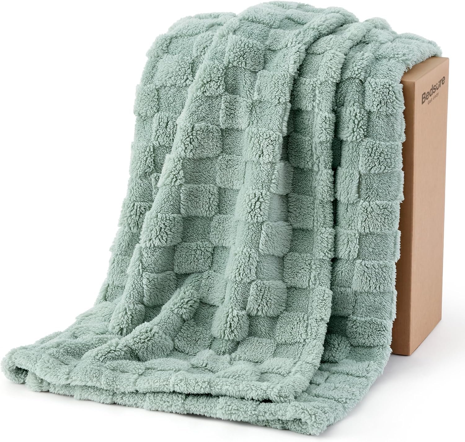 Bedsure Checkered Fleece Throw Blanket,Cute Home Decor,Sage Green,50″×60″