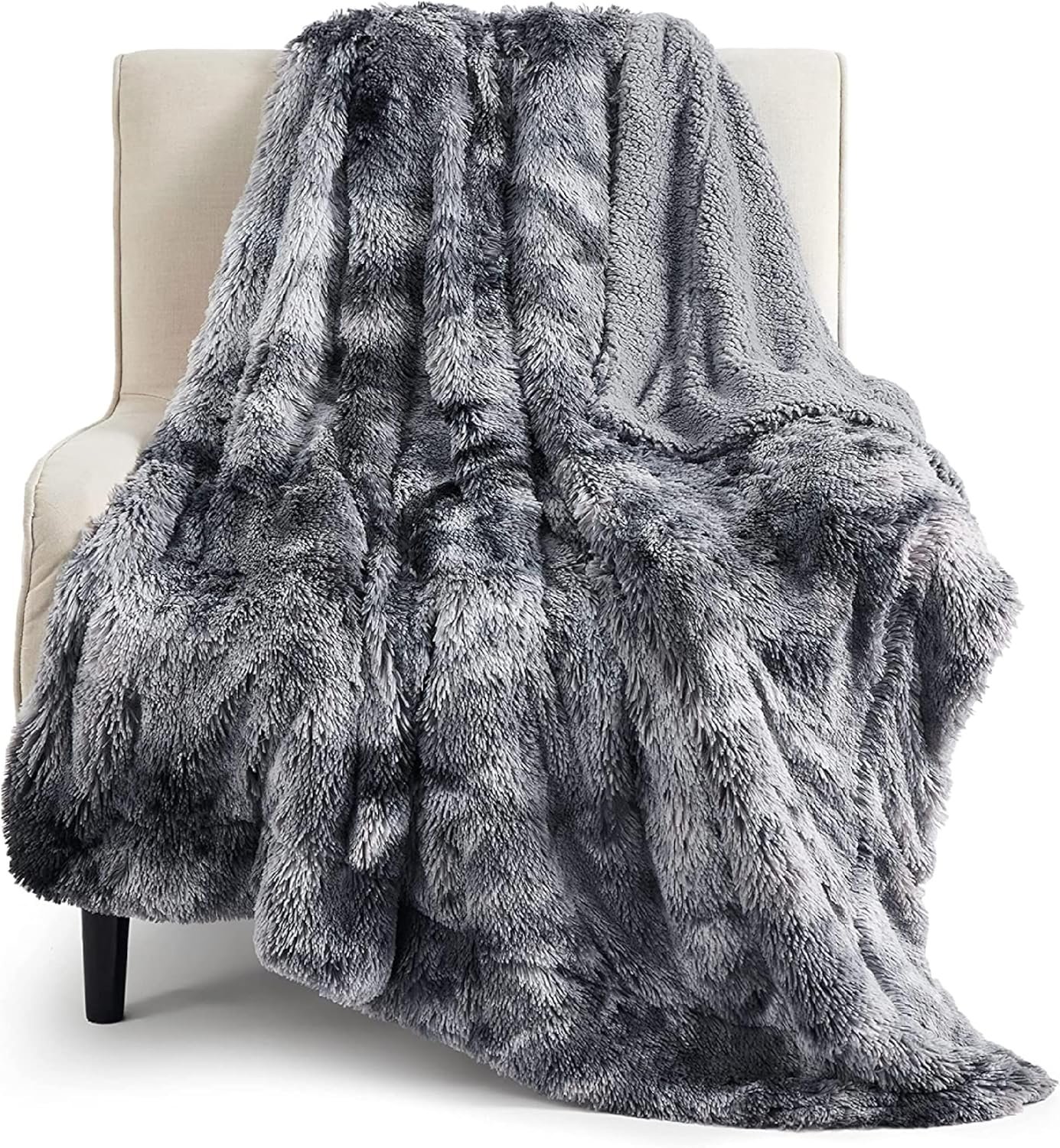 Bedsure Faux Fur Fluffy Fleece Sherpa Blanket Couch Throw Grey 50″x60″